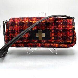 Donald J. Pliner Orange Multi-Color Tweed Turnlock Mini Flap Shoulder Bag